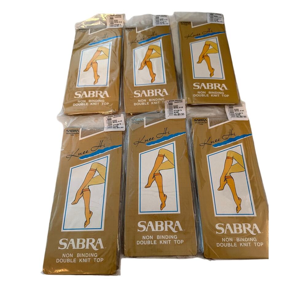 VINTAGE NWT (6) Sabra Bone Knee Hi 100% Nylon Stockings Size 8.5 -11 Made In USA